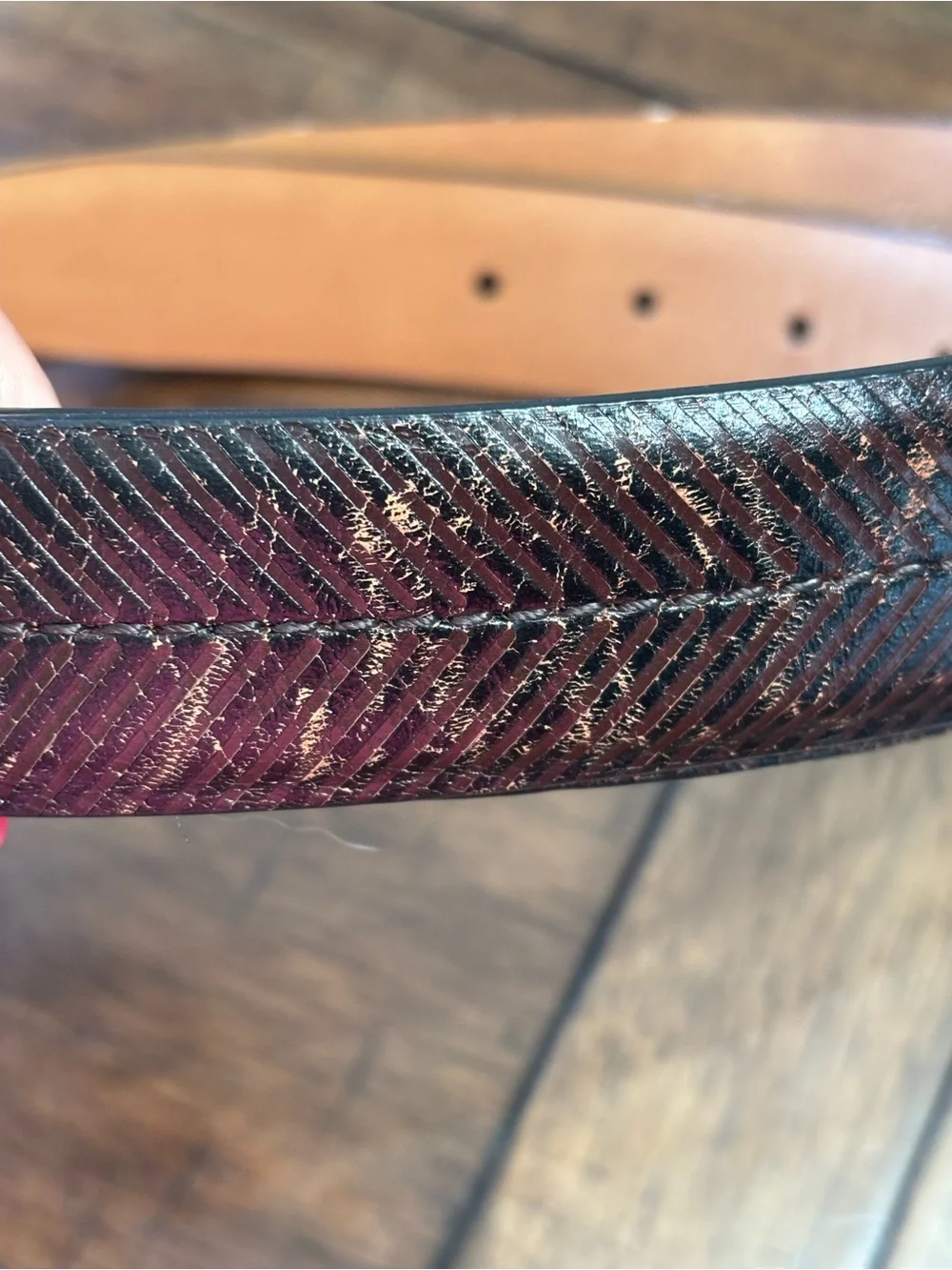Tommy Bahama Dark Brown Textured Leather Belt with Silver Buckle